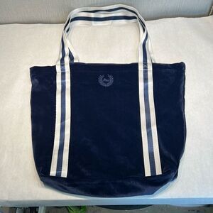 Victoria's Secret Pink Ribbed Velour Tote Bag Dark Blue Zip Close Top SOFT